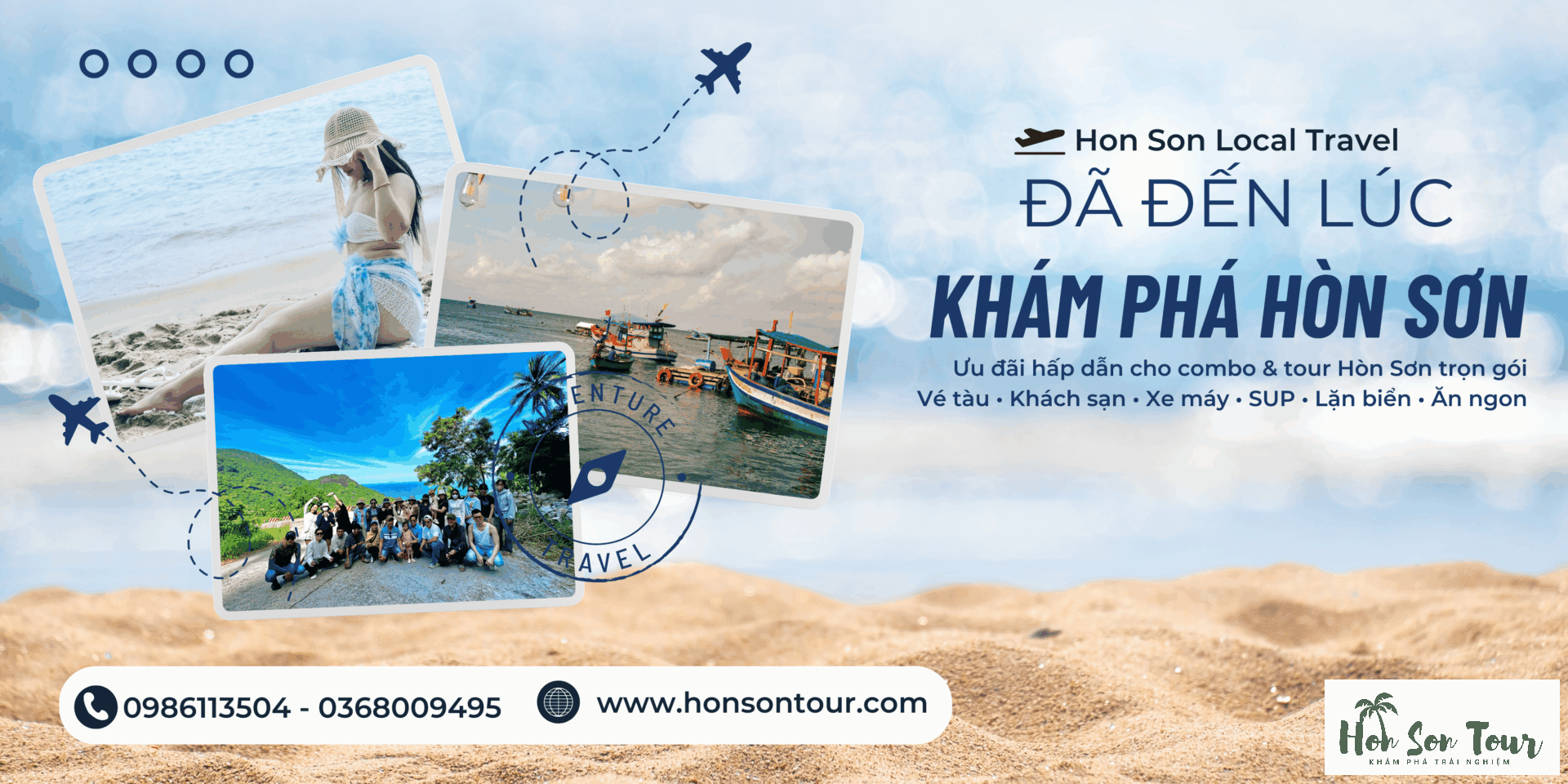 Du Lịch Hòn Sơn - White Blue And Brown Modern Travel Agency Banner